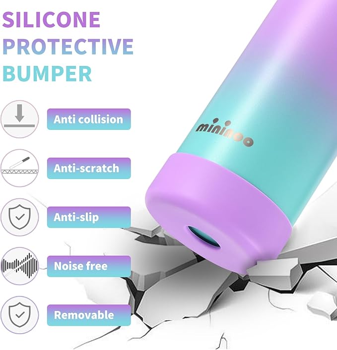 Mininoo Insulated Stainless Steel Kids Water Bottle for School with Straw Lid & Strap, 50 Stickers, 18 oz(Purple/Sky)