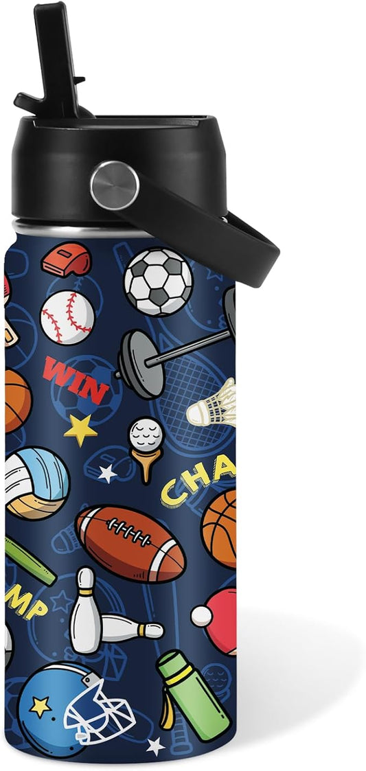 Sports Gifts for Men & Women - 16oz Water Bottle with Straw Lid, Stainless Steel Insulated Tumbler, Leakproof, BPA-Free, for Her, Daily Use, Travel - Sport Lovers Birthday Gift Cup (1pc)
