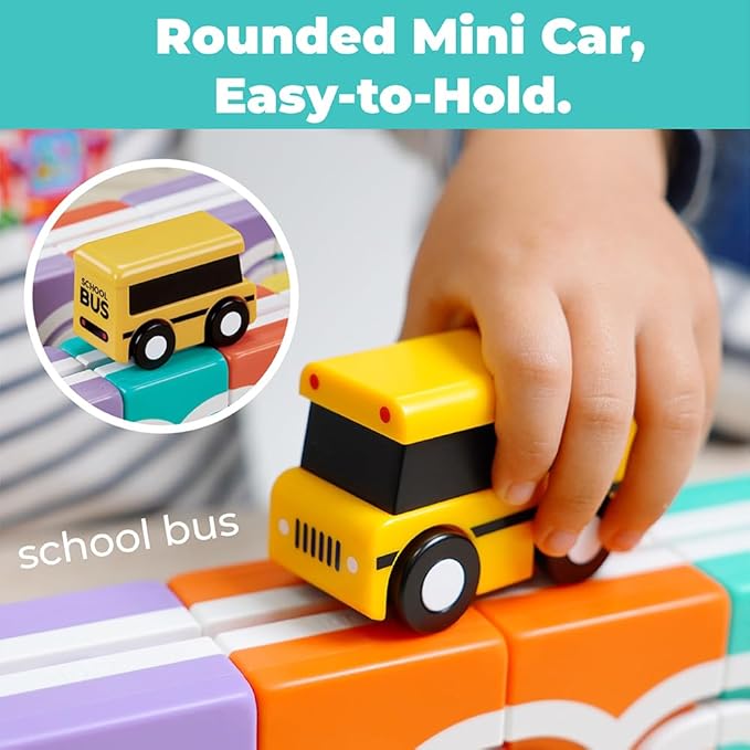 QBI Magnetic Blocks STEM Toys for Toddlers Aged 1+ Year Old Boys & Girls｜3D Colorful Magnetic Building Blocks with School Bus｜Magnet Block for Kids｜Educational & Montessori Preschool Kids Toy (13PCS)