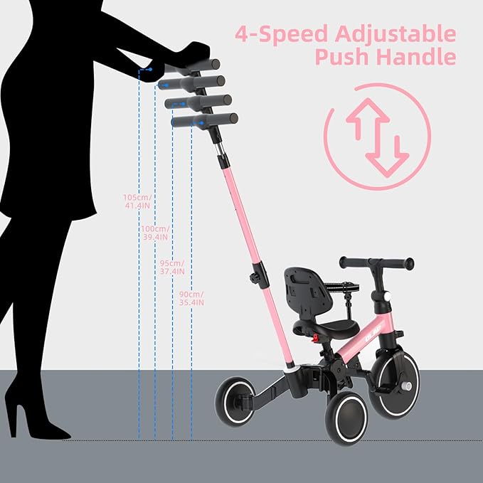 Glaf Tricycle for Toddlers 1-3 Toddler Bike Tricycles with Push Handle 2-4 Years Baby Bike Boys and Girls Balance Bike Birthday Toys with Removable Pedals Adjustable Seat Height and Backrest (Pink)