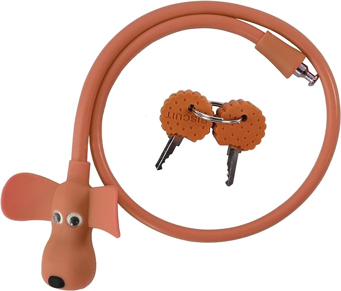 Bike Cable Lock with Keys,Silicone Covered Kids Cable Lock Cartoon Lock,2 Feet Lock for Bike,Door,Skateboard,Helmet and More (Brown, Large)