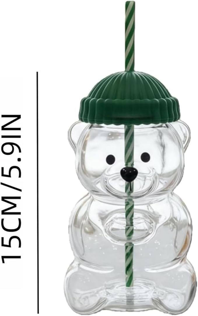 Glass Bear Cup, Bear Straw Cup,20oz Borosilicate Glass Baby Mug with Lid,Cute Mugs Bears Sippy Cups Coffee Milk & Tea Drinks Glassware for Christmas