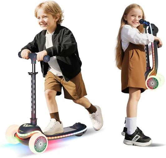 Winhope Kids Kick Scooter, 3 Wheel Scooter for Boy and Girl, LED Lighted Wheels and Widen Deck, Outdoor Ride-On Toys for Kids Aged 3-8
