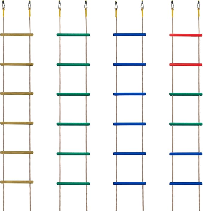 Wooden Climbing Rope Ladder for Kids: 6 - Foot - Long, 14 - inch - Wide, Sturdy, Durable, for Indoor/Outdoor Use, Good for Health, a Fantastic Gift (One Multicolored Set)