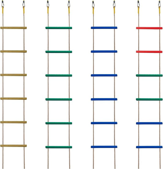 Wooden Climbing Rope Ladder for Kids: 6 - Foot - Long, 14 - inch - Wide, Sturdy, Durable, for Indoor/Outdoor Use, Good for Health, a Fantastic Gift (One Multicolored Set)