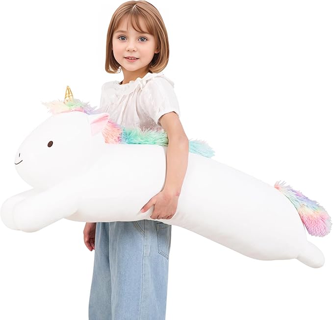 40inch Jumbo Unicorn Plush Stuffed Animal, Giant Rainbow Unicorn Long Body Pillow Plush Toy, Large Stuffed Unicorns Soft Plushie Gift for Kids Boy Girl, Birthday, Halloween, Christmas
