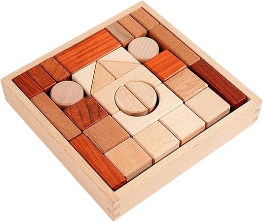 Wooden Building Block Set - Educational Toy | Toddler Learning Stacking Game | Natural Wood Preschool Construction Blocks, Fine Motor Skill Builder, Classroom Gift for Boys Girls