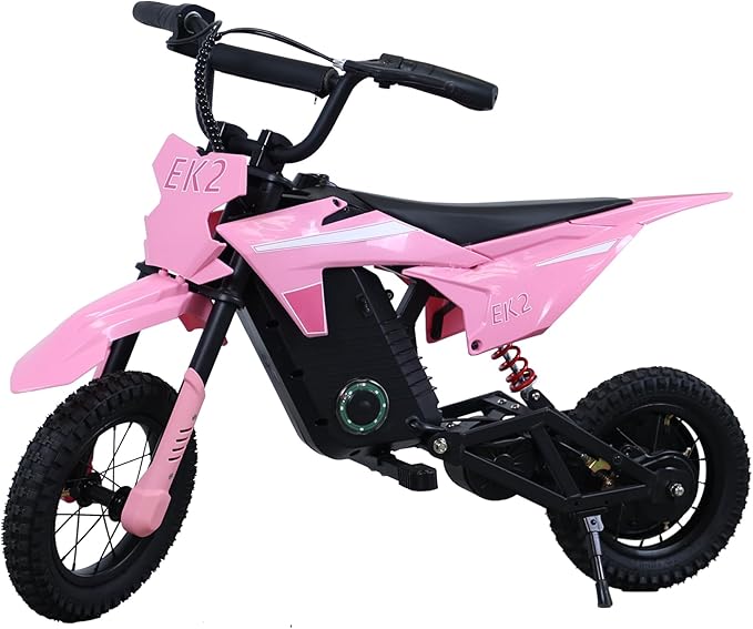 EK2 Kids Electric Dirt Bike, 350W Motor, 15 MPH Max Speed, 36V 5.2Ah Lithium Battery 12 Miles Max Range, Electric Motorcycle for Kids Aged 5-10, Pink