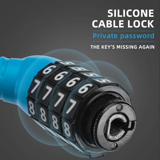 ROCKBROS Bike Lock Cable Lightweight Bike Locks with Combinations Small Bike Cable Lock Anti-Theft Bike Wheel Lock 12MM Blue