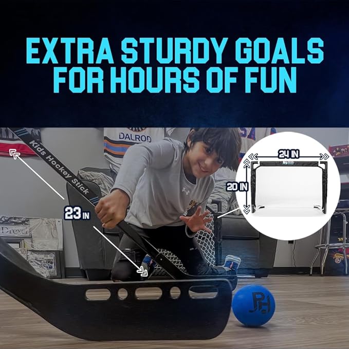 Premier Sports - Kids Hockey Set – (4) Sticks, (2) Mini Goals, (1) Foam & (1) Standard Balls – Complete Beginner Set for Ages 3-9