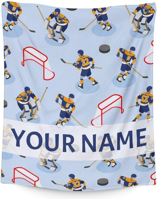 Personalized Hockey Blanket - Hockey Gifts for Girls Boys - Custom Kids Blanket with Name - 30"x40" Soft Flannel Throws for Couch