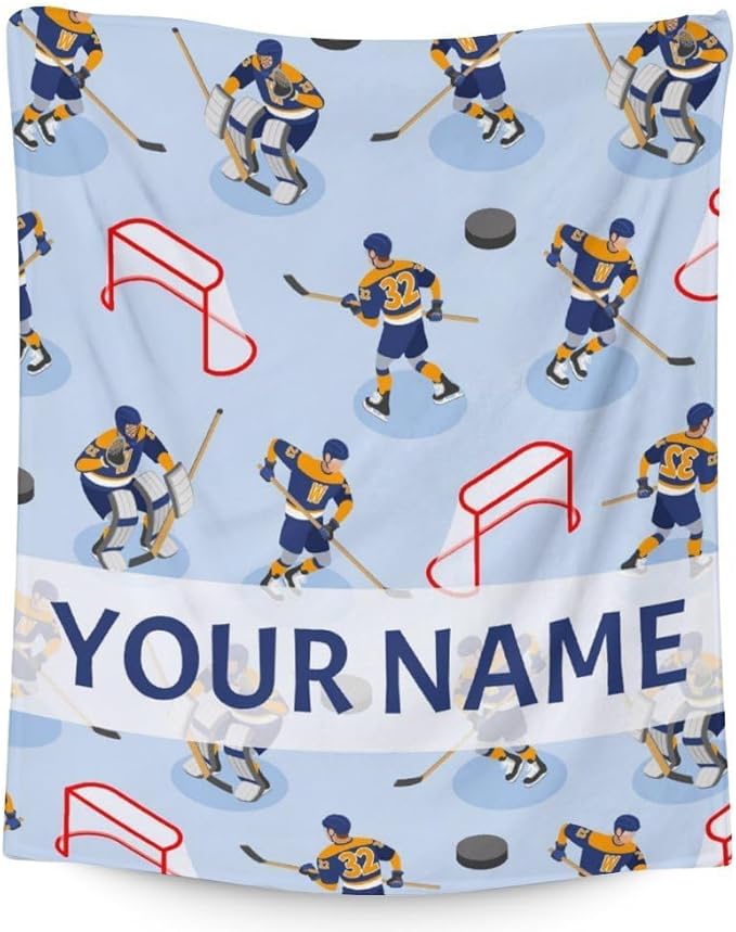 Personalized Hockey Blanket - Hockey Gifts for Girls Boys - Custom Kids Blanket with Name - 60"x80" Soft Flannel Throws for Couch