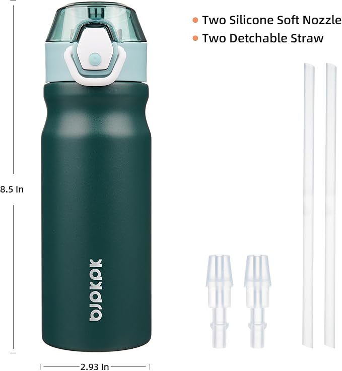 BJPKPK Stainless Steel Insulated Water Bottle with Straw Lid 18oz Reusable Metal Thermal Flask Bottles Keep Cold and Hot,Army Green