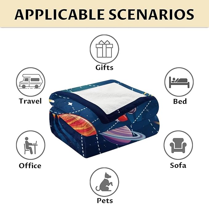 Planet Blanket Gifts - 60x50 Inches Cute Planets Throw Blanket for Kids, Boys & Men - Black Soft Fuzzy Blankets for Bed, Couch & Travel