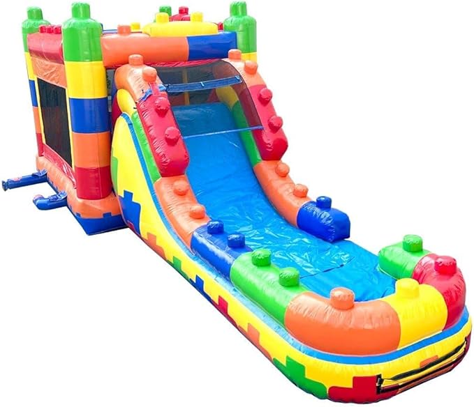 TentandTable Inflatable Bounce House Water Slide for Kids 5-12 Large, Commercial Grade Mega Bouncy Castle for Adults, Jump House, Includes Electric Air Blower, 32' L x 16' W x 15' H, Building Block