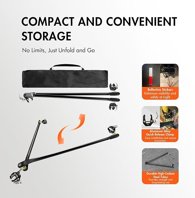 Bike Trailer Connector, Portable Folding Bicycle Trailer with Quick Release Clamps for Rear Carrier and Garden Cart
