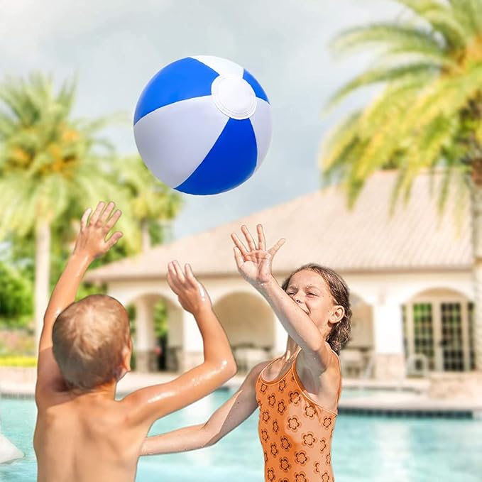 ArtCreativity 16 Inch Blue & White Beach Balls for Kids, Pack of 12, Inflatable Summer Toys for Boys and Girls, Decorations for Hawaiian, Beach, and Pool Party, Beach Ball Party Favors