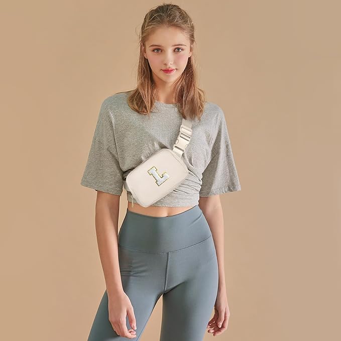 Gitus Birthday Gifts for 8 9 10 11 12 13 Year Old Girls Personalized Fanny Pack Crossbody Bags with Initial Letter Patch Belt Bag for Teen Girls Cute Trendy Stuff Travel Essentials (Ivory-L)