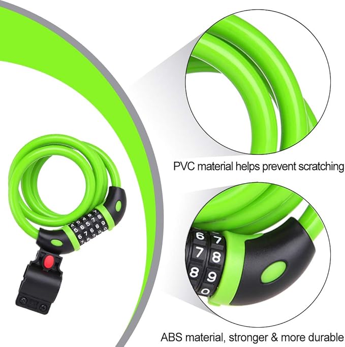 NDakter Bike Lock, 4/5.6 Feet Bicycle Cable, High Security 5 Digit Resettable Combination Coiling Bicycle Lock, Heavy Duty Anti Theft Cable with Mounting Bracket, 1/2 Inch Diameter (12mm)