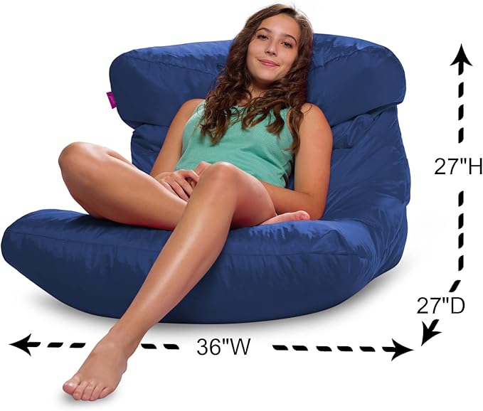 Posh Creations Structured Comfy Seat for Bedrooms and Dorm Rooms, Large Bean Bag Chair, Laguna Lounger, Navy