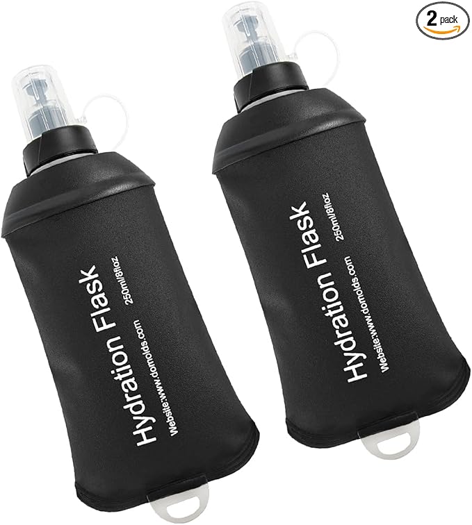 WILDREEDS 250ml Soft Flask, TPU Collapsible Soft Water Bottle for Hydration Pack, Running Vest, Folding Water Bottle for Hiking Cycling Climbing-2Pcs, Black