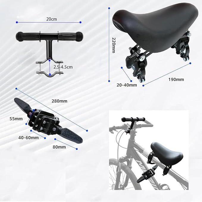 Detachable Front Mounted Kids Bike Seat with Handlebar & Foot Pedals for Children 2-5 Years, Toddler Bike Seat for Adult Bicycle, Secure & Comfortable Bike Attachment for Kids