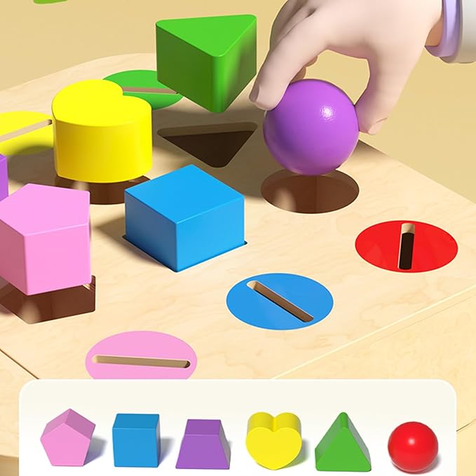 Wooden Shape Sorter Toy - Wood Shape Matching Toys Educational Color Sorting Games - for Preschool Learning Activity Baby Girl Toddler Boy Kid Birthday