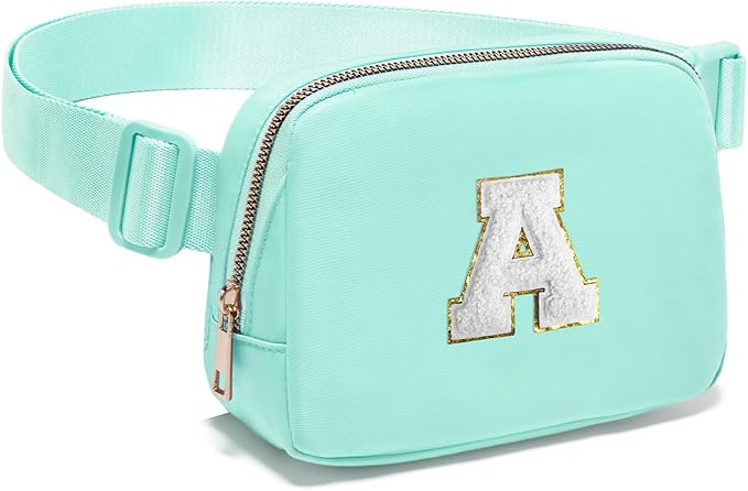 Gitus Birthday Gifts for 8 9 10 11 12 13 Year Old Girls Personalized Fanny Pack Crossbody Bags with Initial Letter Patch Belt Bag for Teen Girls Cute Trendy Stuff Travel Essentials (Mint Green-A)