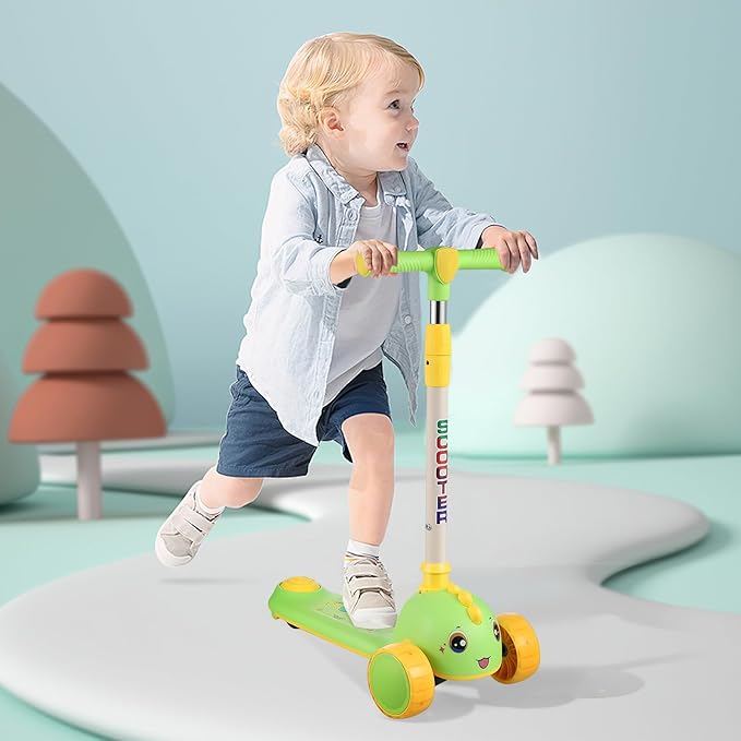 PRETYZOOM Adjustable Handlebar Scooter with Light-up Wheels and Sound Easy Foldable Outdoor Kick Scooter for Ages Portable Active Play and Convenient Storage