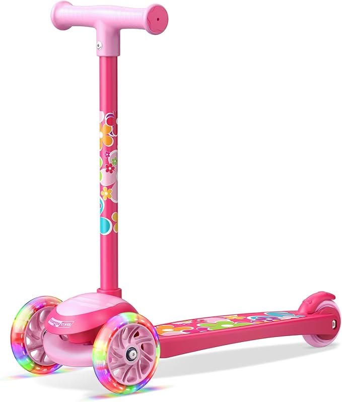 3 Wheel Scooter for Kids, Smooth Light Up LED Front Wheels, Wide Anti Slip Deck, Rear Foot Brake, Easy Lean to Steer Maneuvering, Indoor & Outdoor Ride On Toys for Ages 2 Up