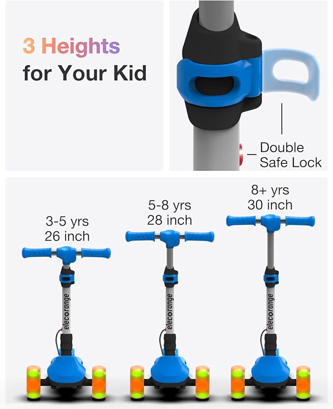 Elecorange Balance Electric Scooter for Kids Ages 2-9, 2025 Upgraded, Long Range, Friendly Thumb Throttle, Solid Wide Light Up Deck & Wheels, Adjustable Height, 5Mph Safe Limit, 60min Riding, Foldable