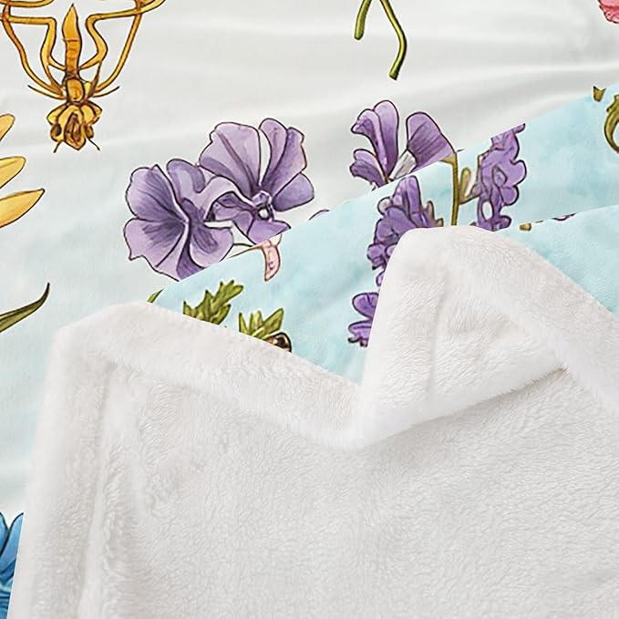 Dragonfly Throw Blanket Butterfly Plush Blanket Girls Women Colorful Floral Botanical Sherpa Blanket Kids Boys Bright Room Decor Beautiful Animal Fuzzy Blanket for Sofa Bed Couch, Twin 60x80 Inch