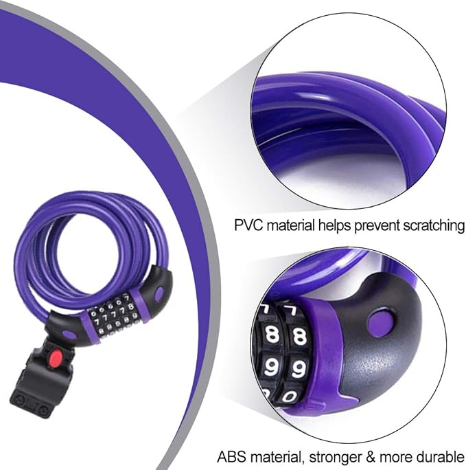 NDakter Bike Lock, 4/5.6 Feet Bicycle Cable, High Security 5 Digit Resettable Combination Coiling Bicycle Lock, Heavy Duty Anti Theft Cable with Mounting Bracket, 1/2 Inch Diameter (12mm)