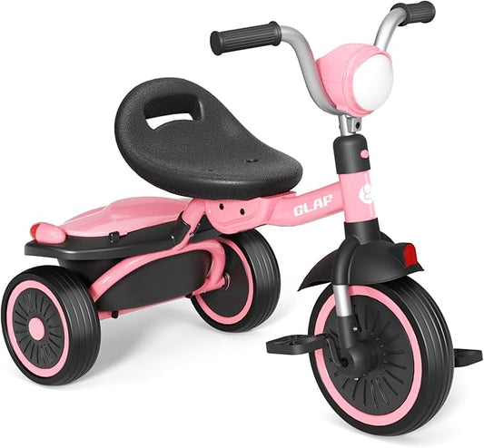Glaf Toddler Bike for 2-5 Year Olds Tricycle for Toddler 1-3 Kids Tricycle Baby Bike with Adjustable Seat and Storage Basket Kids Trike Toys & Birthday Gifts for 1+ Years Old Boys Girl (Pink)