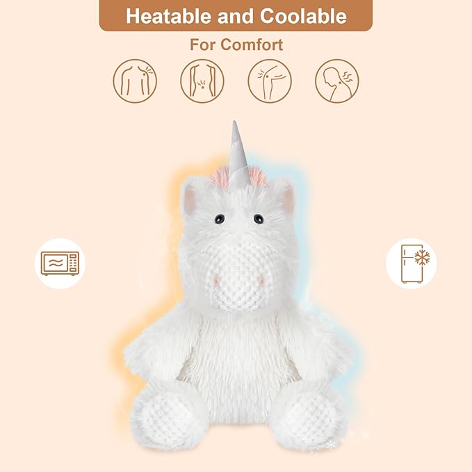 Coolable Warmable Unicorn Stuffed Animal, Microwavable Stuffed Animals Heating Pad for Soothing & Relaxation, Lavender Plushies for Stress Relief, Stuffed Unicorn Gifts for Girls