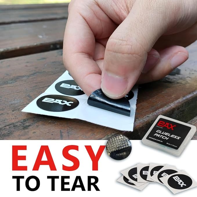 PAX 14 Pcs Lightweight Glueless Bike Tire Puncture Repair Patch Kit, 12 Self Adhesive Pre Glued Tube Patches & 2 Metal Buffer/Scuffers in Total, Quick & Easy Repair for Mountain Road Bicycle