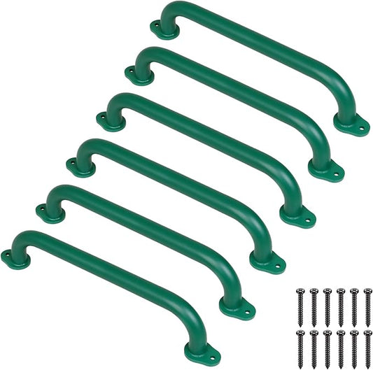 SELEWARE 6-Pack 17-Inch Green Metal Playground Safety Handles – Heavy-Duty, Non-Slip Kids’ Grab Bars for Indoor/Outdoor Playsets, Swing Sets, Playhouses, Treehouses, Jungle Gyms & Climbing Frames