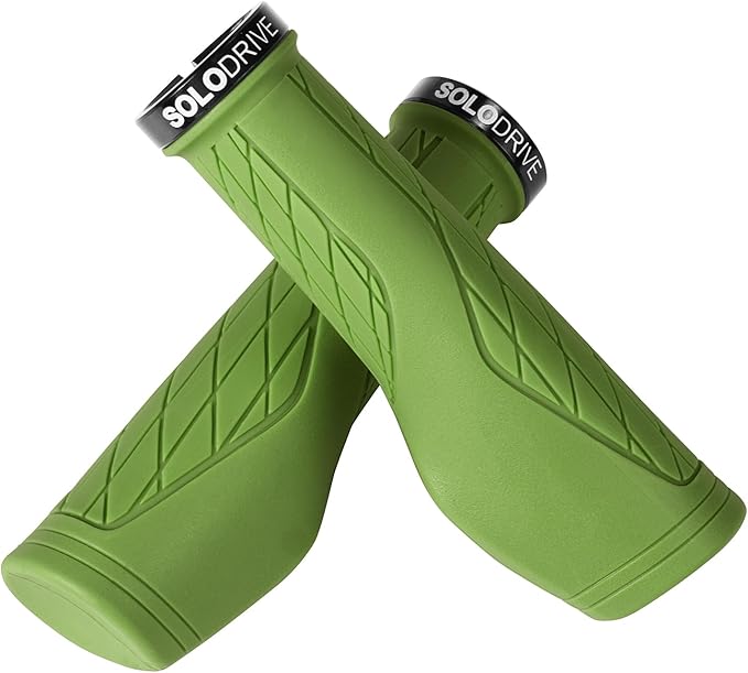 SOLODRIVE Ergonomic Design Mountain Bike Grips, Comfortable Bicycle Handlebar Grips, Single Lock-on and Non-Slip MTB Handle, Fit MTB, E-Bike, Hybrid, Scooter
