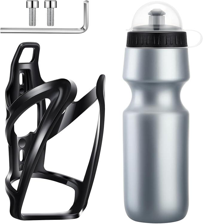 Mifoci Bike Water Bottle Cage with Bottle Bike Water Bottles and Holder 24oz Squeeze Sport Bicycle Accessories for Mountain Outdoor Cycling