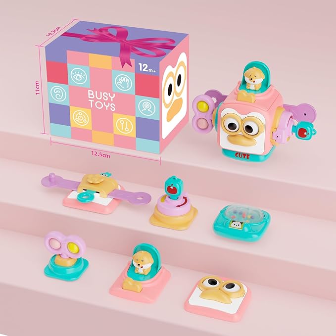 Montessori Toys for 1 Year Old Girl, Busy Board Cube for Girls,Baby Travel Sensory Toys for Toddlers 1-3, Fine Motor Skills Educational Toys, Birthday Gifts for 6 9 10 12 18 Girls