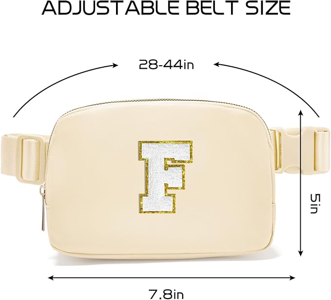 Gitus Birthday Gifts for 8 9 10 11 12 13 Year Old Girls Personalized Fanny Pack Crossbody Bags with Initial Letter Patch Belt Bag for Teen Girls Cute Trendy Stuff Travel Essentials (Beige-F)
