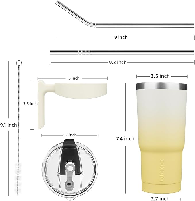 BJPKPK Tumbler With Handle And Straw Lid 20 oz Stainless Steel Insulated Coffee Tumbler Cups For Home, Office or Car,Lemon