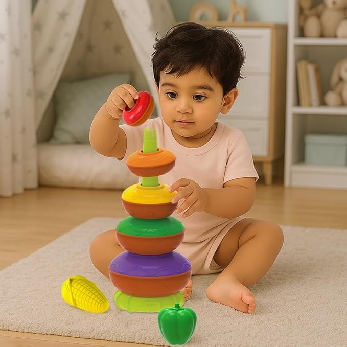 Imagimake Stacking Pots Toys | Leaps & Bounds 6+ Month Old Baby Toy | Learning Toy for Infant & Toddler | 5-in-1 Play & Learn | Stacking, Nesting, Pretend Play | First Birthday Gifts for Girls & Boys