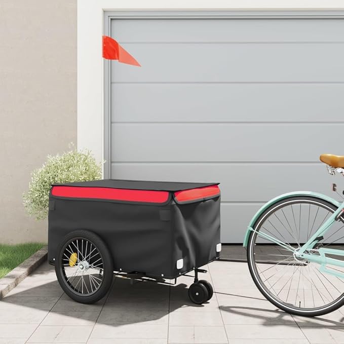 Bike Cargo Trailer, Bicycle Cart Bike Wagon Trailer, Bike Luggage Carrier, Loading Bike Storage Cart, Black and Red, Maximum Load Capacity: 99.2 lb,-441