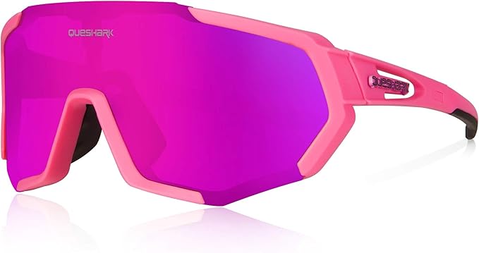 Queshark Cycling Glasses, Sports Sunglasses for Men Women, 1 Polarized 2 HD Lens, Polarized Sunglasses for Cycling Running