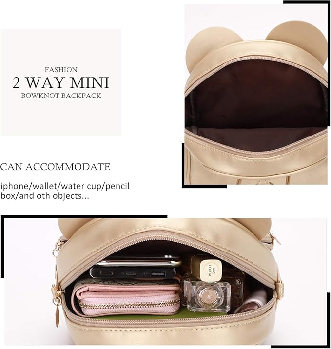 KL928 Girls Mini Backpack Bowknot Polka Dot Cute Small Daypacks Convertible Shoulder Bag Purse for Women