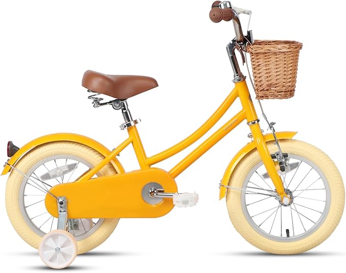 Glerc Little Molly 12-20 Inch Kids Retro Cruiser Bike for 2-13 Year Old with Wicker Basket & Training Wheels/Kickstand, Multiple Colors