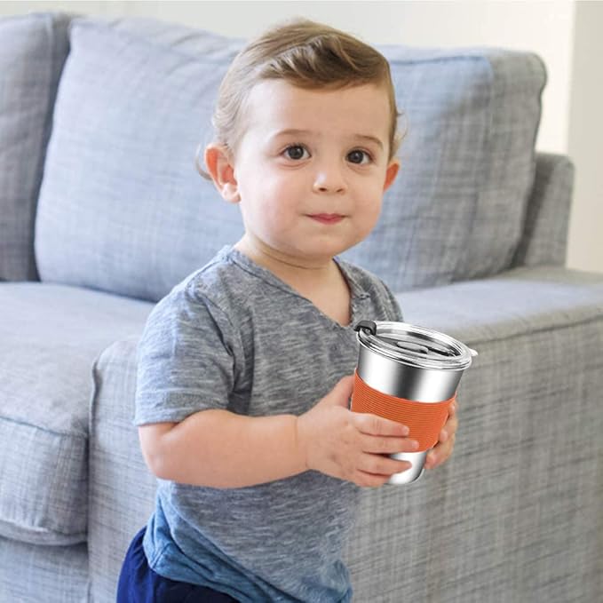 ShineMe Kids Cups with Lid, 12oz Stainless Steel Drinking Cups with Sleeves and Spill Proof Lid, Unbreakable Toddler Sippy Cups Apply to Indoor and Outdoor(6 Pack)
