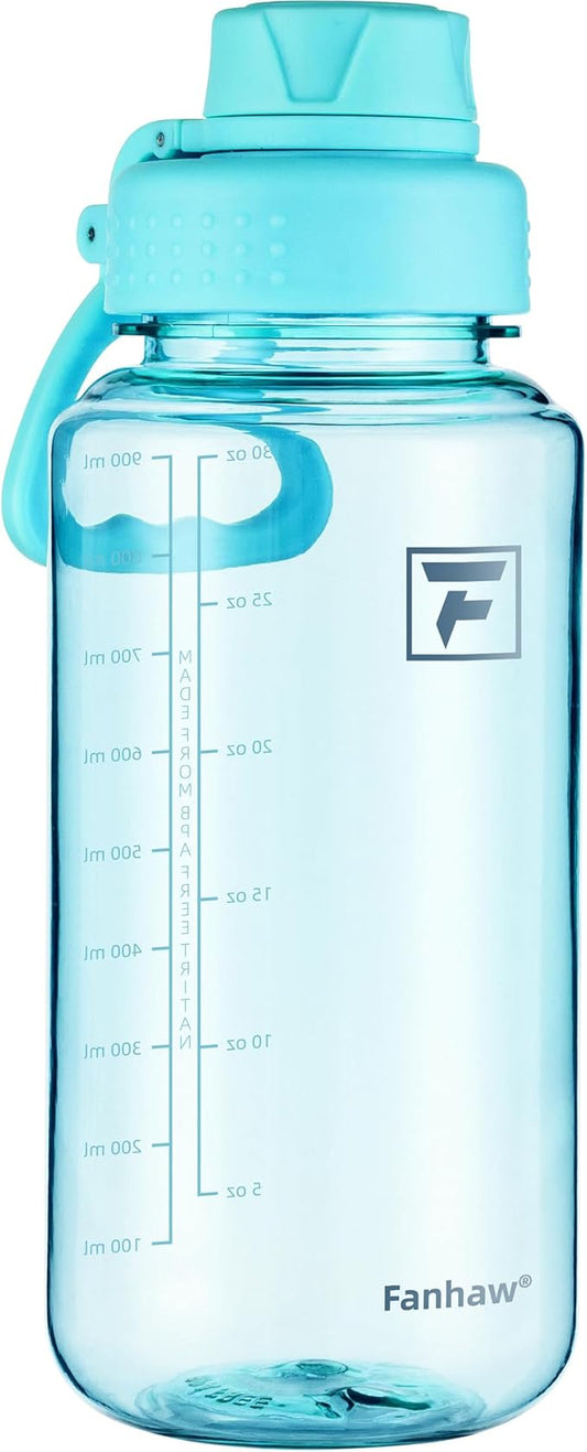 Fanhaw 32 oz Clear Water Bottle with Fast-Flow Spout Lid, BPA-Free Tritan, Wide Mouth, Leakproof, Reusable Bottle for Gym, School, Office, Travel (Baby Blue)