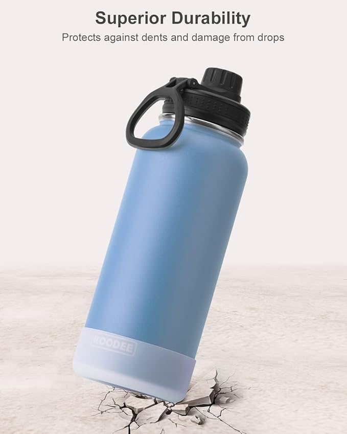 koodee Insulated Water Bottle, 32 oz Stainless Steel Double Wall Vacuum Wide Mouth Sport Bottle with Leakproof Spout Lid (Royal Blue)